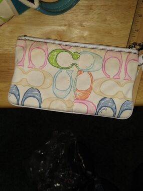 Coach Pastel Multicolor Signature Wristlet with White Trim